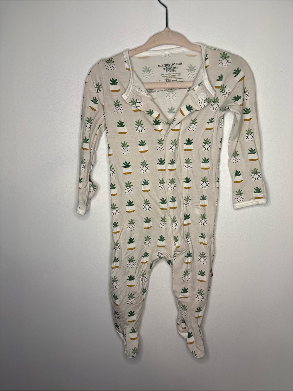 Magnetic Me Cream Footed One-Piece with Green & Yellow Plant Print